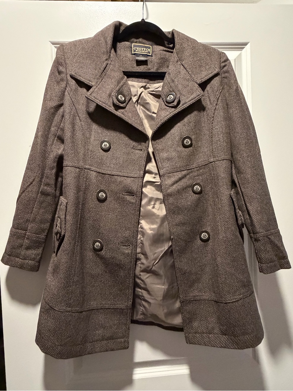Caslon Gray-Brown Double-Breasted Wool-Blend Peacoat